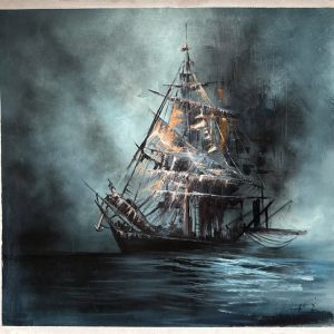 Burning ship, 87 x 87 cm (2023) oil on canvas