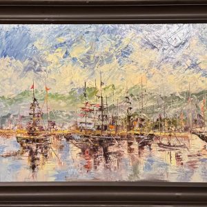 Sailors on Lake Wannsee, 59 x 140 cm (2025), mit Rahmen, oil on canvas