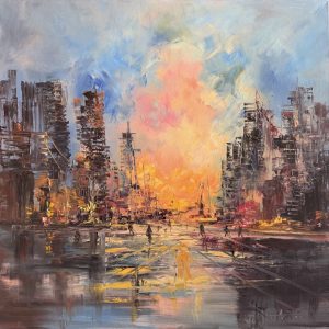 Berlin sunset, 80 x 80 cm (2025), oil on canvas
